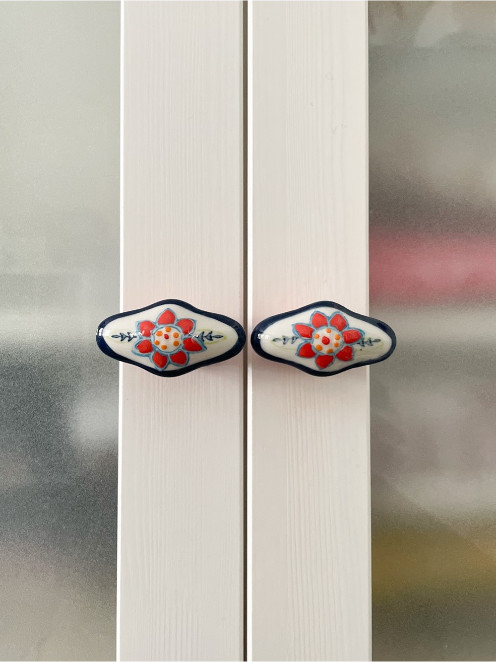 Handpainted Floral Ceramic Knobs Drawer Cabinet Pulls - blue, red, orange, white - Picture 13 of 13